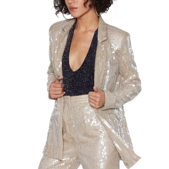 Nasty Gal Jackets & Blazers - Nasty Gal Champagne Sequin Blazer Party Open Front Size US 2 Jacket Only